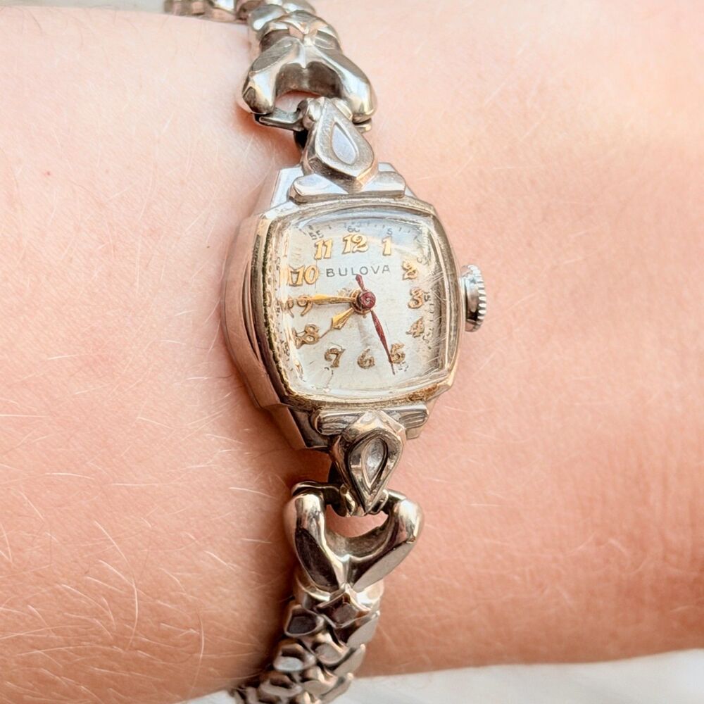 Vintage Bulova 10K GF Top Caps Ladies Wrist Watch Art Deco Bracelet Watch - Picture 2 of 11